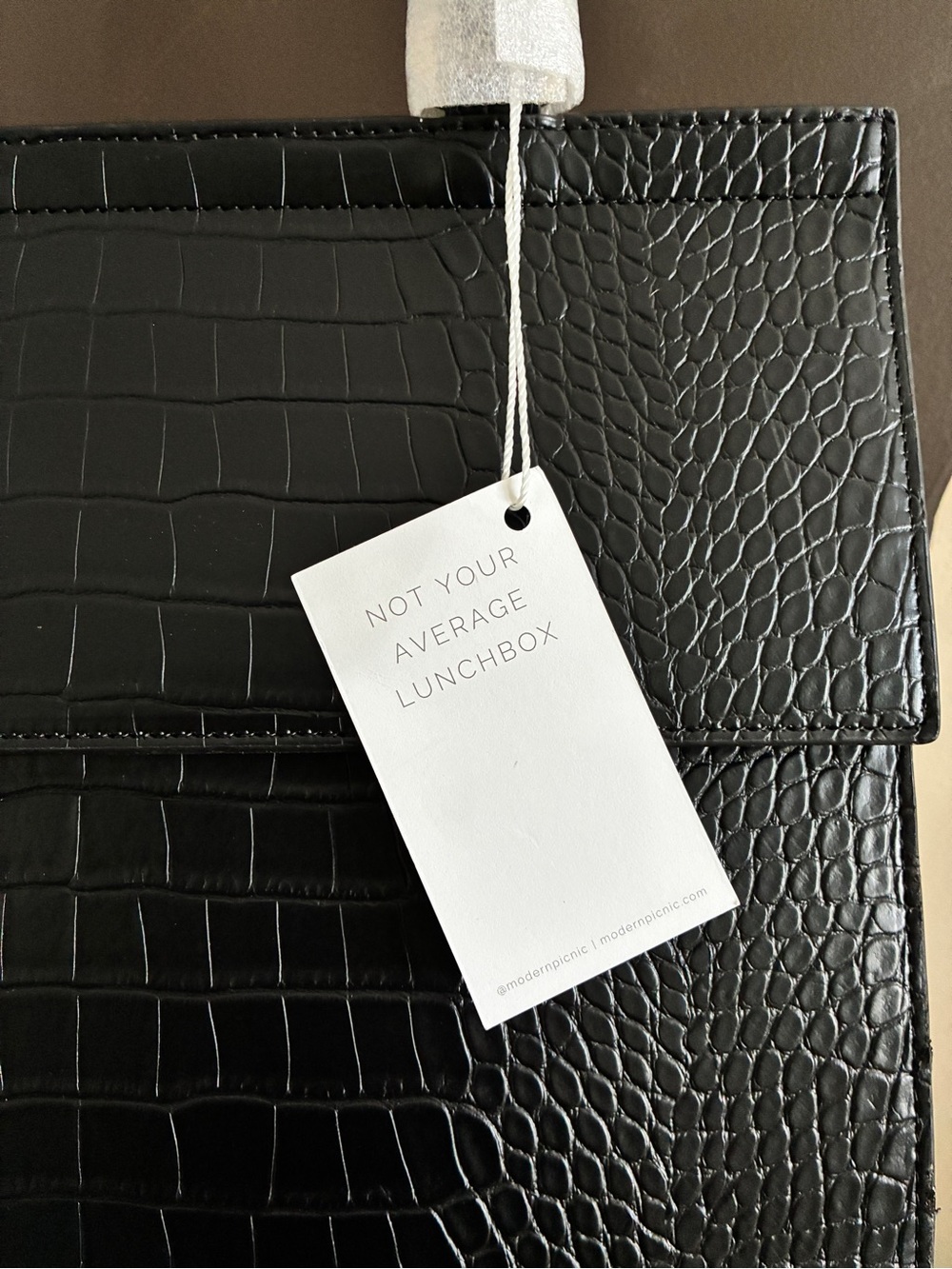 NWT Modern Picnic Large Luncher Black Croc Vegan Leather Lunch Bag - Picture 10 of 14